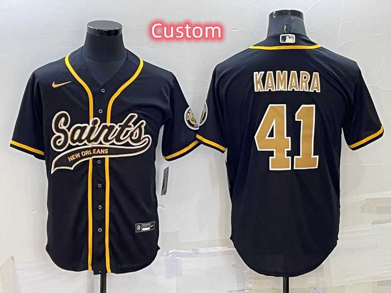 Custom Mens New Orleans Saints Black Cool Base Stitched Baseball Jersey