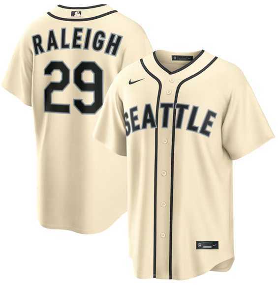 Mens Seattle Mariners #29 Cal Raleigh Cream Alternate Stitched Jersey Dzhi