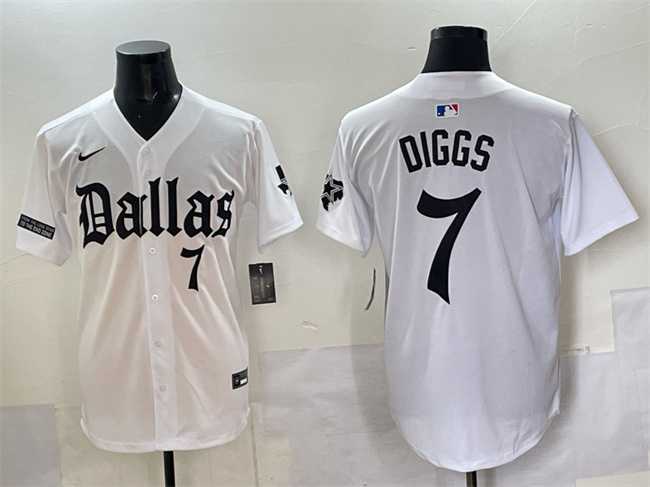 Mens Dallas Cowboys #7 Trevon Diggs White Gothic Lone Star Edition Limited Stitched Baseball Jersey