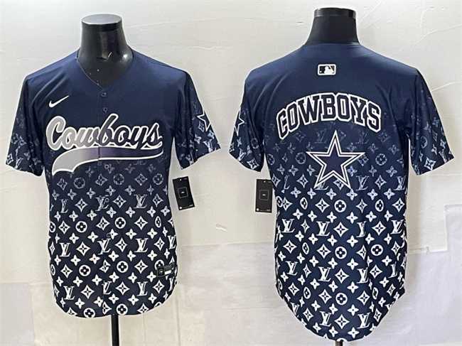 Mens Dallas Cowboys Team Big Logo Navy Limited Stitched Baseball Jersey