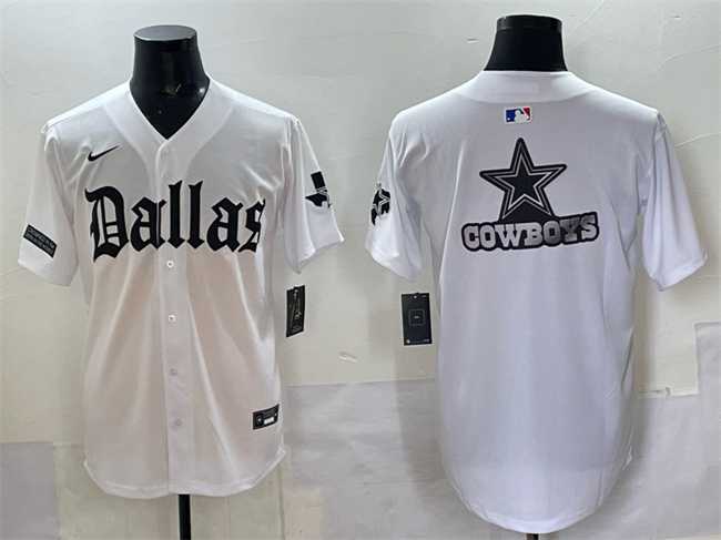 Mens Dallas Cowboys Team Big Logo White Gothic Lone Star Edition Limited Stitched Baseball Jersey
