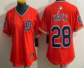 Womens Detroit Tigers #28 Javier Baez Orange Limited Jersey