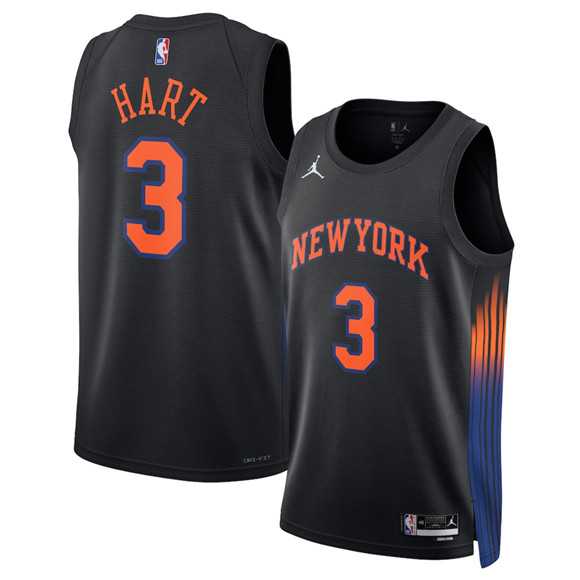Mens New Yok Knicks #3 Josh Hart Black 2025 Statement Edition Stitched Jersey Dzhi