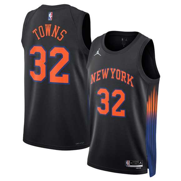 Mens New Yok Knicks #32 Karl-Anthony Towns Black 2025 Statement Edition Stitched Jersey Dzhi