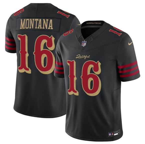 Mens San Francisco 49ers #16 Joe Montana Black 2025 F.U.S.E. Rivalries Vapor Limited Stitched Jersey Dzhi
