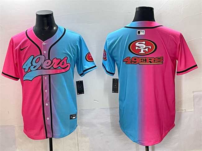 Mens San Francisco 49ers Team Big Logo Pink Blue Limited Stitched Baseball Jersey