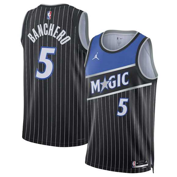 Mens Orlando Magic #5 Paolo Banchero Black 2025 Statement Edition Stitched Jersey Dzhi