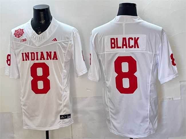 Mens Indiana Hoosiers #8 Kaelon Black White F.U.S.E. 2025 National Champions Patch Stitched Football Jersey