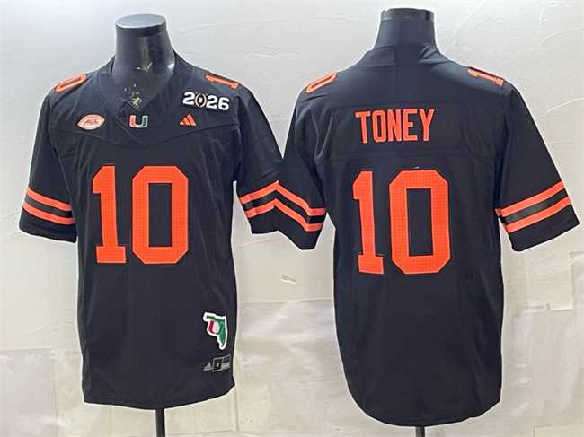 Mens Miami Hurricanes #10 Malachi Toney Black F.U.S.E. 2026 & Florida Patch Stitched Football Jersey