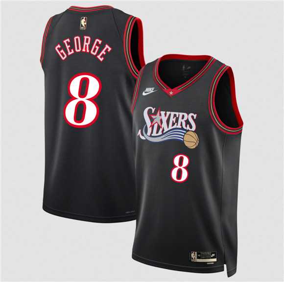 Mens Philadelphia 76ers #8 Paul George Black 2025 Classic Edition Stitched Jersey Dzhi