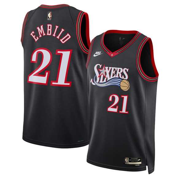 Mens Philadelphia 76ers #21 Joel Embiid Black 2025 Classic Edition Stitched Jersey Dzhi