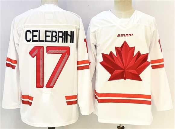 Mens Canada Hockey #17 Macklin Celebrini White Stitched Jersey
