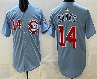 Mens Chicago Cubs #14 Ernie Banks Baby Blue Limited Jersey