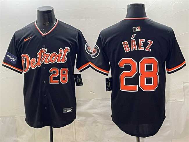 Mens Detroit Tigers #28 Javier Baez Black 2026 Meijer Patch Alternate Vapor Premier Limited Stitched Jersey
