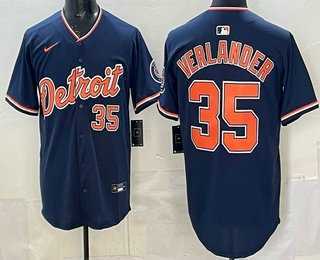 Mens Detroit Tigers #35 Justin Verlander Navy Limited Jersey