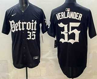 Mens Detroit Tigers #35 Justin Verlander Black Limited Cool Base Stitched Jersey