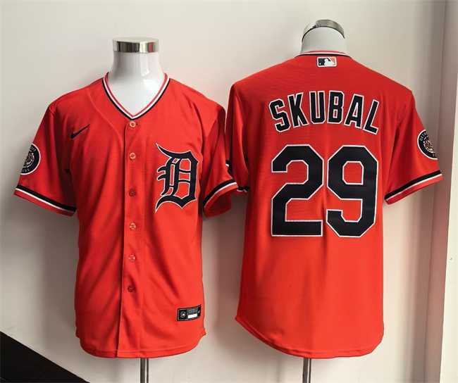 Mens Detroit Tigers #29 Tarik Skubal Orange 2026 Alternate Stitched Jersey