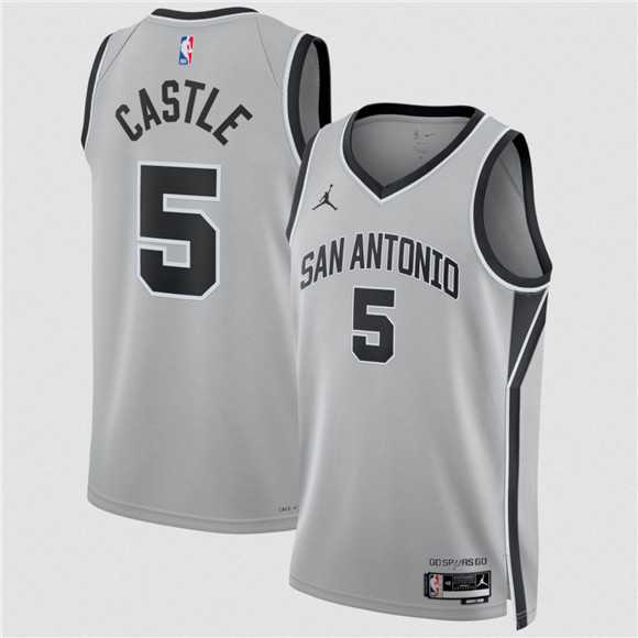 Mens San Antonio Spurs #5 Stephon Castle Silver 2025 Statement Edition Stitched Jersey Dzhi