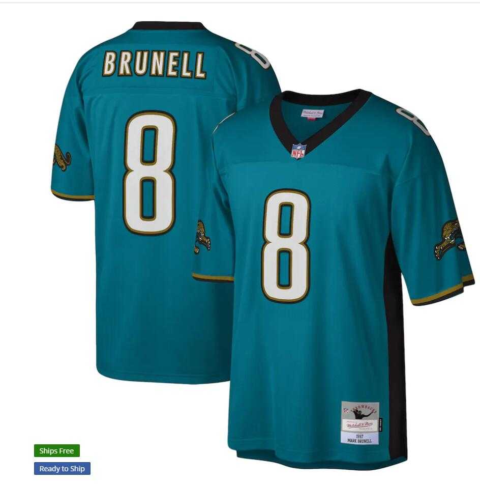 Mens Jacksonville Jaguars #8 Mark Brunell 1997 Mitchell & Ness Teal NFL Throwback Jersey