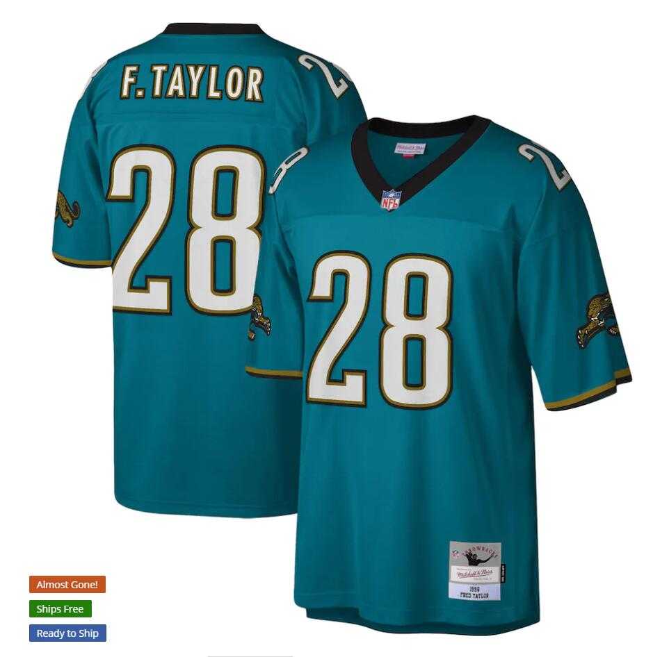Mens Jacksonville Jaguars #28 Fred Taylor Mitchell & Ness Teal NFL Throwback Jersey