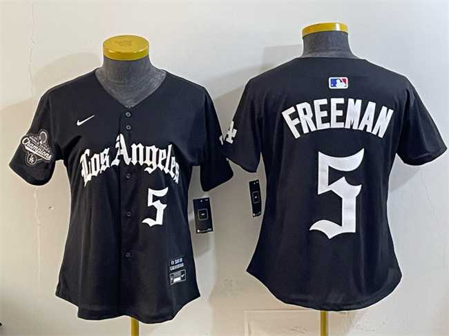 Youth Los Angeles Dodgers #5 Freddie Freeman Black 2025 World Series Champions LA Gothic Edition Limited Stitched Jersey Dzhi