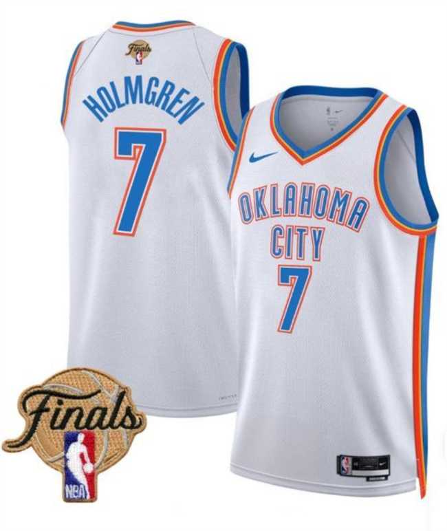 Mens Oklahoma City Thunder #7 Chet Holmgren White 2025 Finals Association Edition Stitched Jersey Dzhi