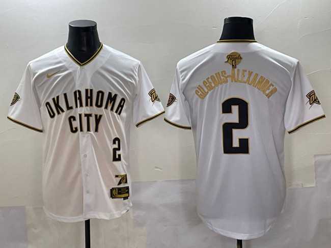 Mens Oklahoma City Thunder #2 Shai Gilgeous-Alexander White Gold 2025 Finals Vapor Stitched Baseball Jersey