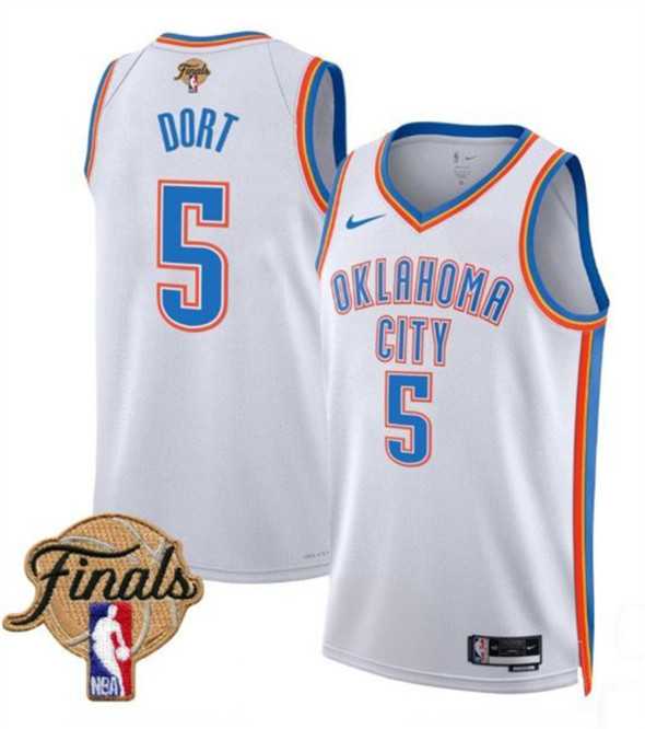 Mens Oklahoma City Thunder #5 Luguentz Dort White 2025 Association Edition Stitched Jersey Dzhi