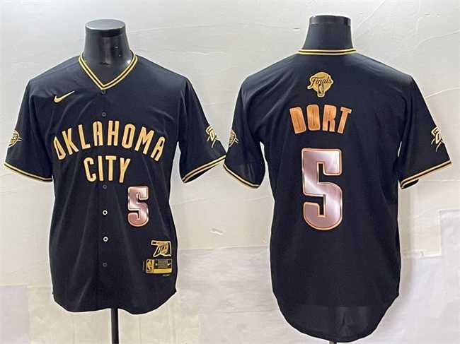 Mens Oklahoma City Thunder #5 Luguentz Dort Black Gold 2025 Finals Vapor Stitched Baseball Jersey