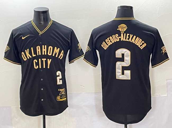 Mens Oklahoma City Thunder #2 Shai Gilgeous-Alexander Black Gold 2025 Finals Vapor Stitched Baseball Jersey
