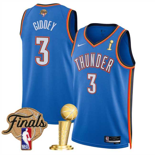 Mens Oklahoma City Thunder #3 Dillon Jones Blue 2025 Finals Patch And Finals Champions Patch Icon Edition Stitched Jersey Dzhi