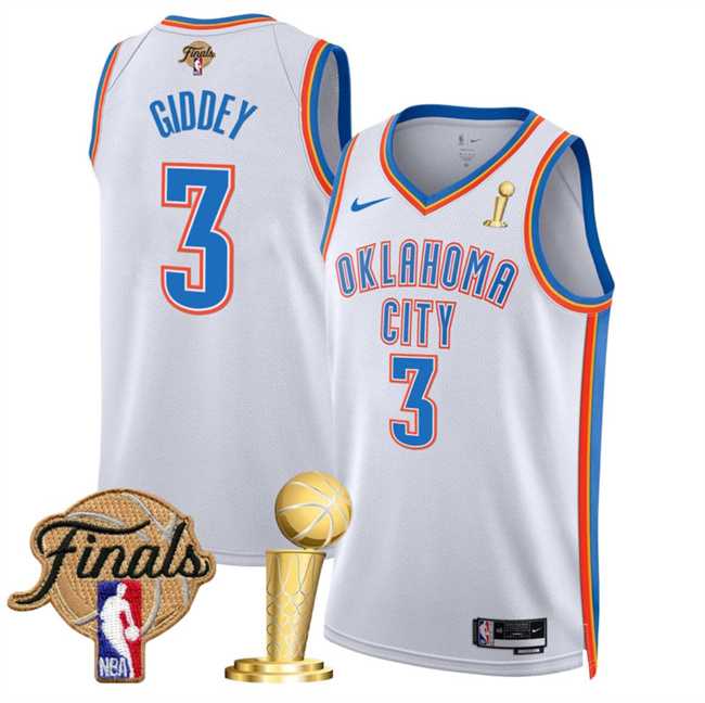 Mens Oklahoma City Thunder #3 Dillon Jones White 2025 Finals Patch And Finals Champions Patch Association Edition Stitched Jersey Dzhi