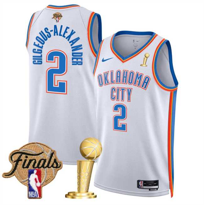 Mens Oklahoma City Thunder #2 Shai Gilgeous-Alexander White 2025 Finals Patch And Finals Champions Patch Association Edition Stitched Jersey Dzhi