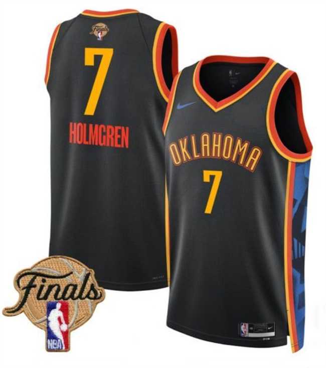 Mens Oklahoma City Thunder #7 Chet Holmgren Black 2025 Finals City Edition Stitched Jersey Dzhi