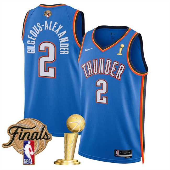 Mens Oklahoma City Thunder #2 Shai Gilgeous-Alexander Blue 2025 Finals Patch And Finals Champions Patch Icon Edition Stitched Jersey Dzhi