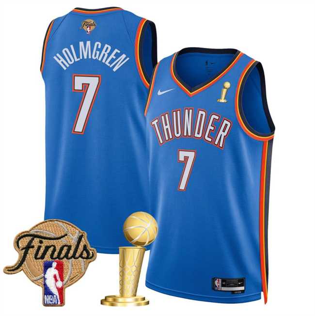 Mens Oklahoma City Thunder #7 Chet Holmgren Blue 2025 Finals Patch And Finals Champions Patch Icon Edition Stitched Jersey Dzhi