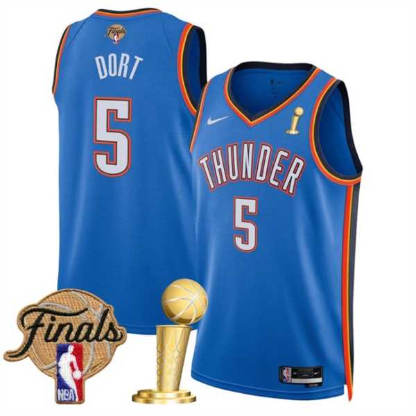 Mens Oklahoma City Thunder #5 Luguentz Dort Blue 2025 Finals Patch And Finals Champions Patch Icon Edition Stitched Jersey Dzhi