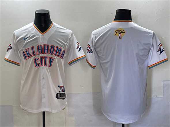 Mens Oklahoma City Thunder Blank White 2025 Finals Vapor Stitched Baseball Jersey