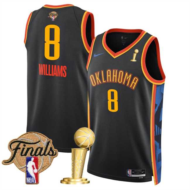 Mens Oklahoma City Thunder #8 Jalen Williams Black 2025 Finals Patch And Finals Champions Patch City Edition Stitched Jersey Dzhi