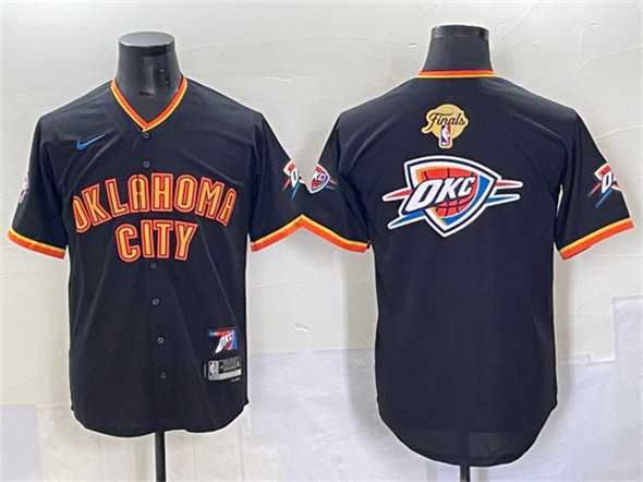 Mens Oklahoma City Thunder Team Big Logo Black 2025 Finals Vapor Stitched Baseball Jersey
