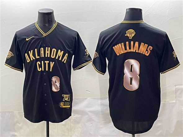 Mens Oklahoma City Thunder #8 Jalen Williams Black Gold 2025 Finals Vapor Stitched Baseball Jersey