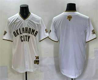 Mens Oklahoma City Thunder Blank White Gold 2025 Finals Vapor Stitched Baseball Jersey
