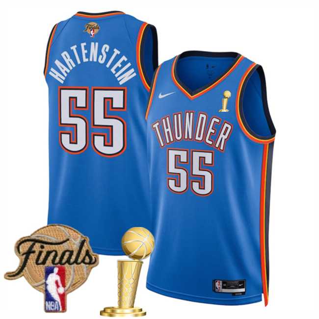 Mens Oklahoma City Thunder #55 Isaiah Hartenstein Blue 2025 Finals Patch And Finals Champions Patch Icon Edition Stitched Jersey Dzhi