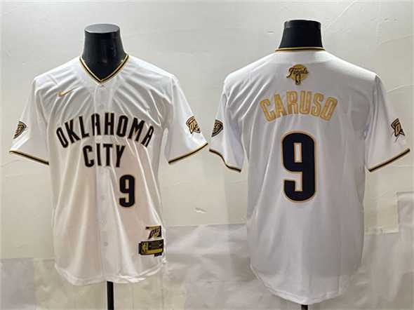 Mens Oklahoma City Thunder #9 Alex Caruso White Gold 2025 Finals Vapor Stitched Baseball Jersey