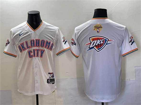 Mens Oklahoma City Thunder Team Big Logo White 2025 Finals Vapor Stitched Baseball Jersey