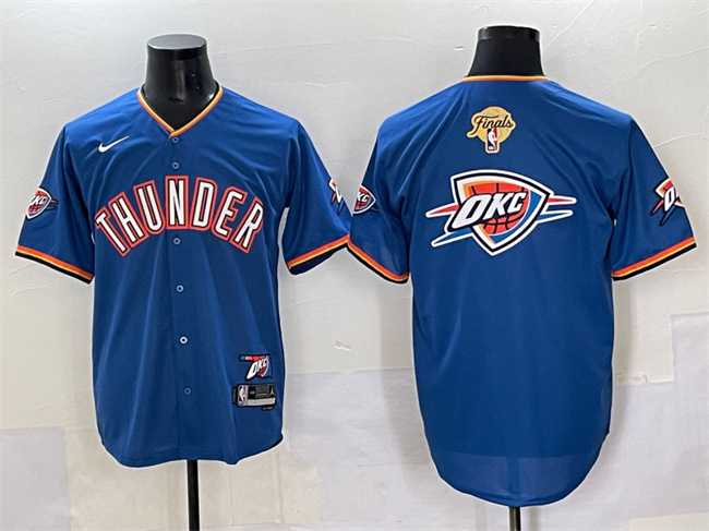 Mens Oklahoma City Thunder Team Big Logo Blue 2025 Finals Vapor Stitched Baseball Jersey