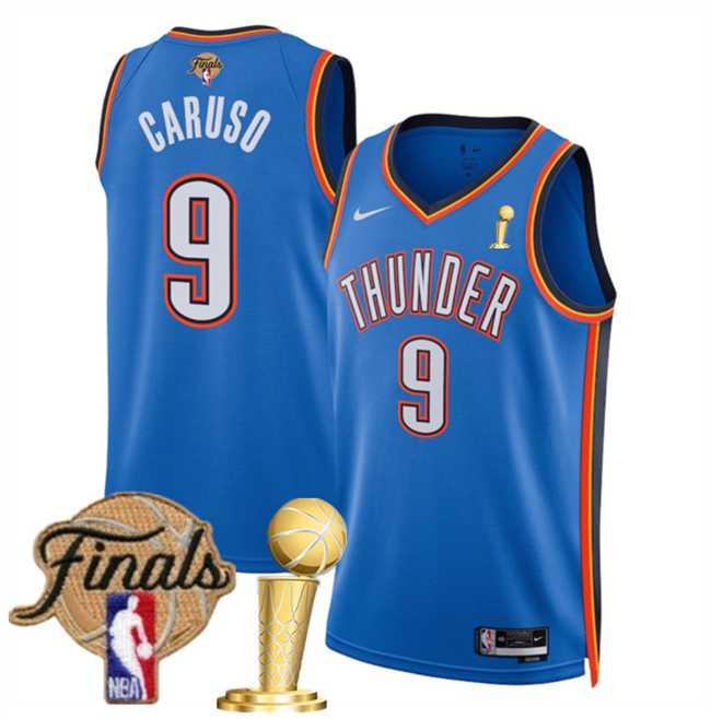 Mens Oklahoma City Thunder #9 Alex Caruso Blue 2025 Finals Patch And Finals Champions Patch Icon Edition Stitched Jersey Dzhi