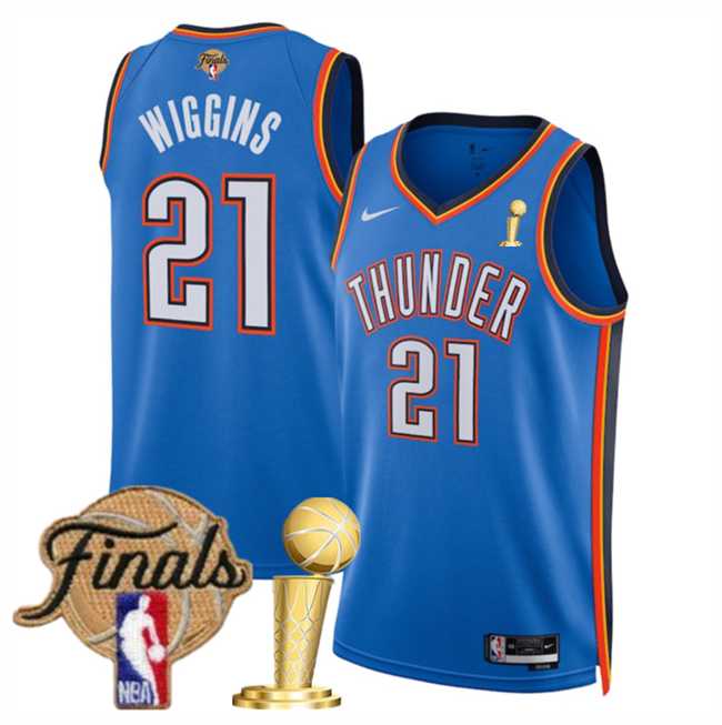 Mens Oklahoma City Thunder #21 Aaron Wiggins Blue 2025 Finals Patch And Finals Champions Patch Icon Edition Stitched Jersey Dzhi