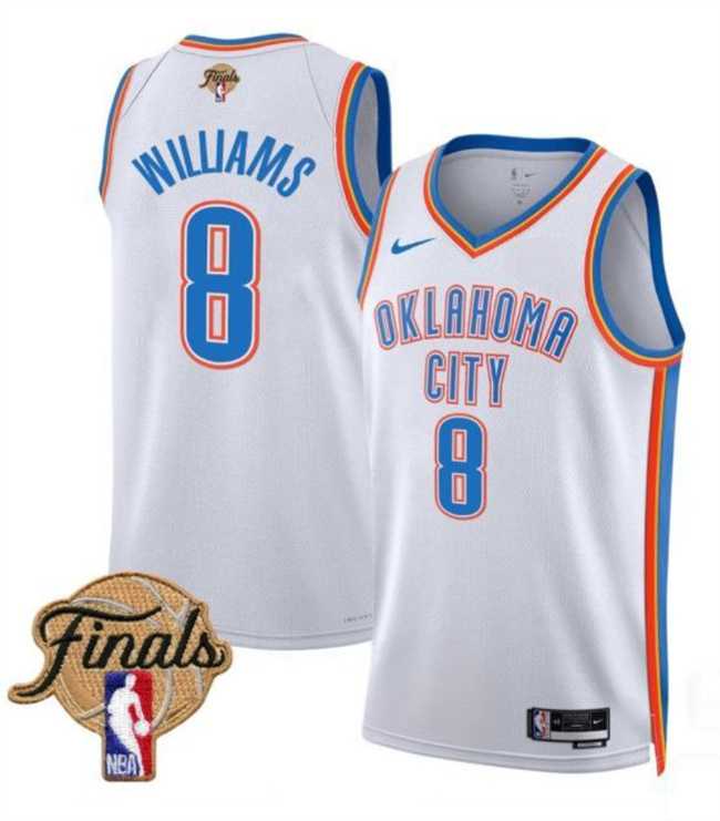 Mens Oklahoma City Thunder #8 Jalen Williams White 2025 Finals Association Edition Stitched Jersey Dzhi