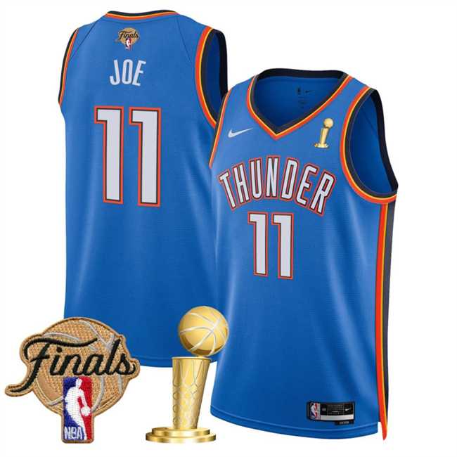 Mens Oklahoma City Thunder #11 Isaiah Joe Blue 2025 Finals Patch And Finals Champions Patch Icon Edition Stitched Jersey Dzhi